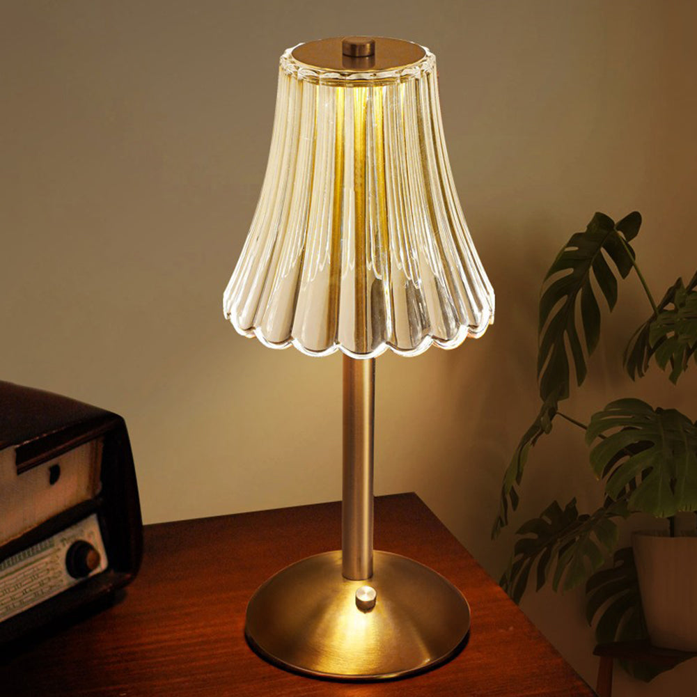 Elegant Gold Table Lamp with Glass Shade - Vintage Style, Metal Base, 15-inch — Image 11