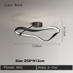 Modern LED Ceiling Light Fixture Wave Design Black White 48W 58W for Living Room Bedroom — Image 4