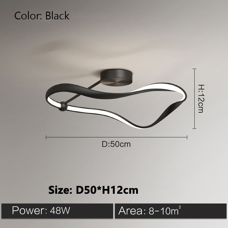 Modern LED Ceiling Light Fixture Wave Design Black White 48W 58W for Living Room Bedroom — Image 4