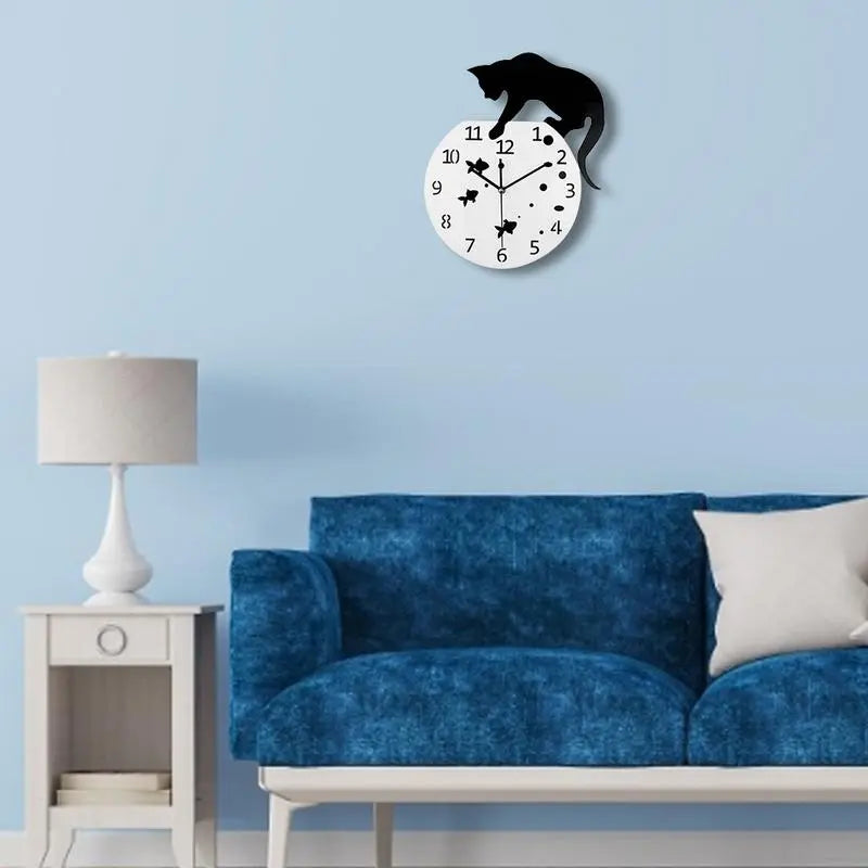 Modern Cat Design Wall Clock Silent Non-Ticking Quartz Timepiece Black White 32cm — Image 3