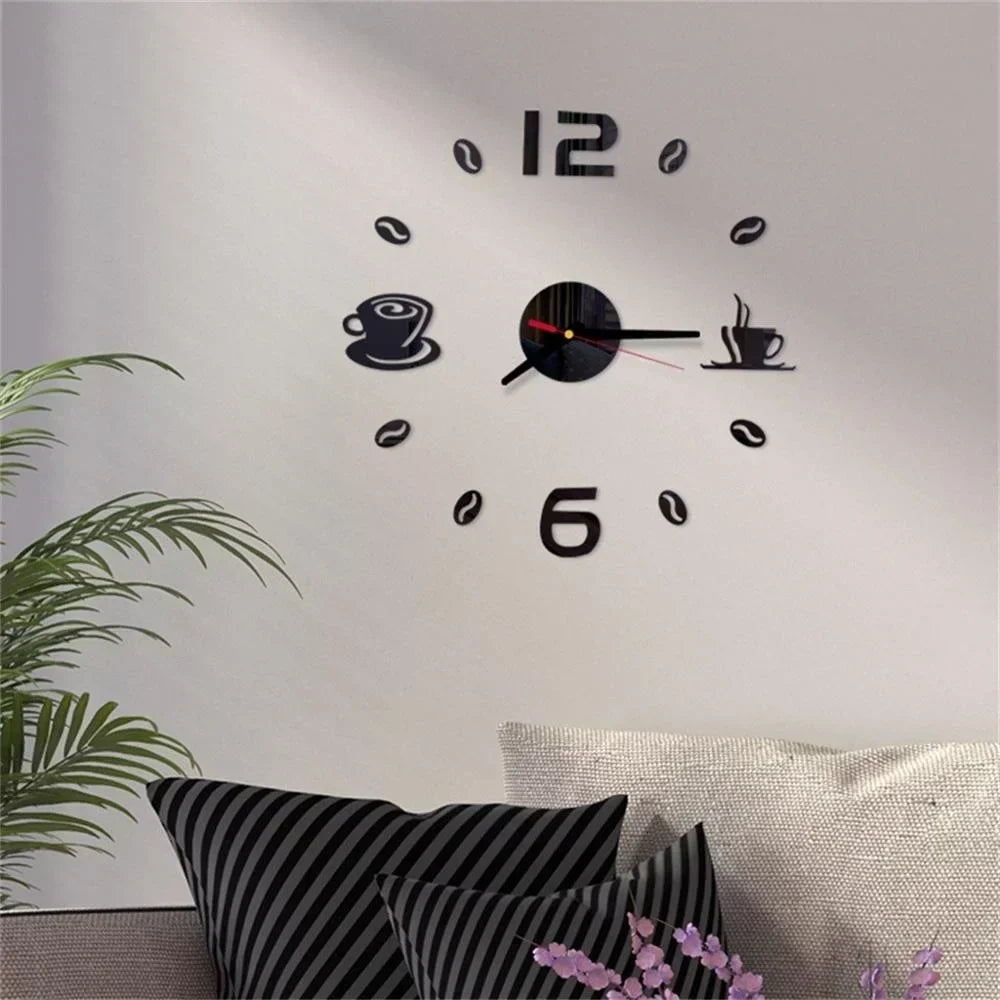 Modern 3D DIY Coffee Cup Wall Clock Acrylic Decorative Timepiece for Living Room Kitchen — Image 2