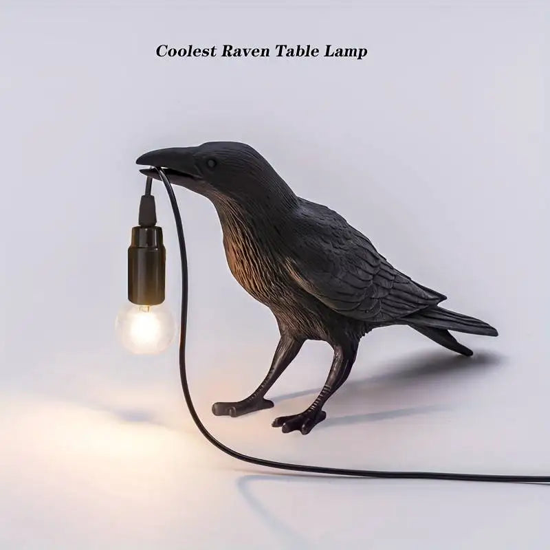 Raven Table Lamp Bird-Shaped Resin Sculpture Light Home Decor Black — Main Image