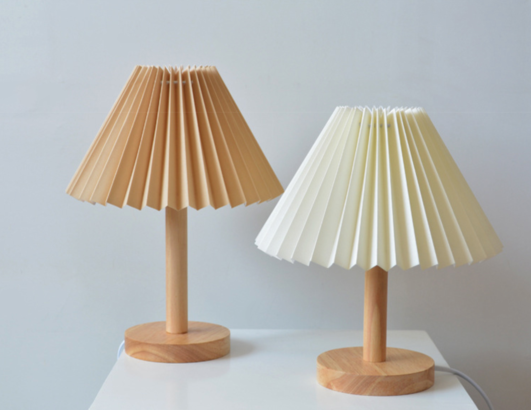 Elegant Wooden Table Lamp with Pleated Shade - Beige & White, Solid Wood, 27cm/32cm — Image 15