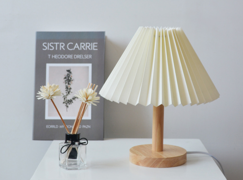 Elegant Wooden Table Lamp with Pleated Shade - Beige & White, Solid Wood, 27cm/32cm — Image 14