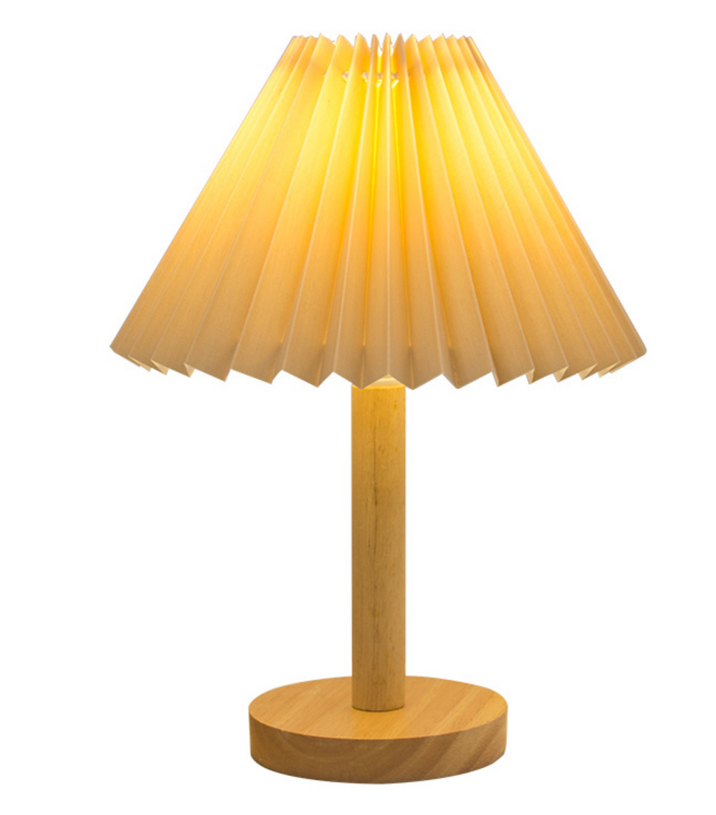 Elegant Wooden Table Lamp with Pleated Shade - Beige & White, Solid Wood, 27cm/32cm — Image 16