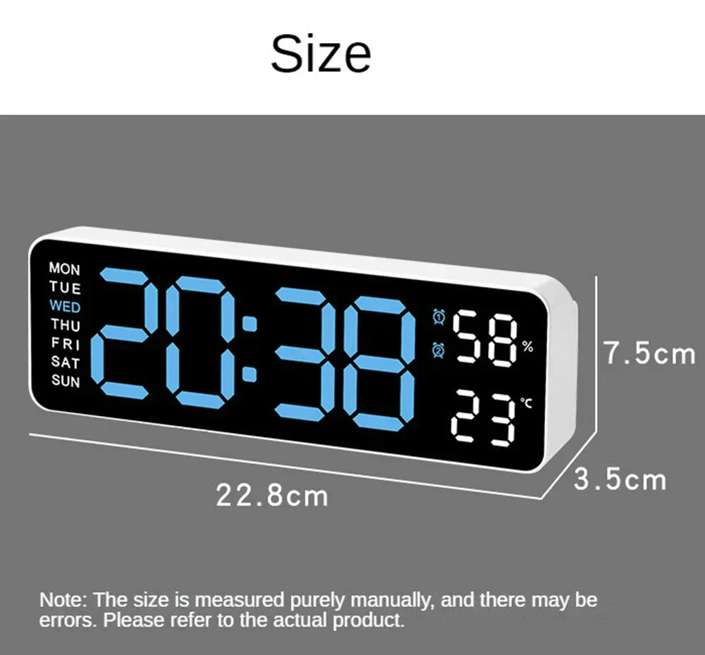 Digital Wall Clock LED Display with Temperature Humidity Dual Alarm Adjustable Brightness Modern Home Decor — Image 6