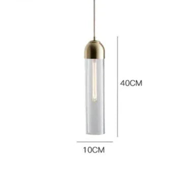Contemporary Cylinder Glass Pendant Light Fixture – Clear & Blue, 40cm Height, 10cm Diameter — Image 10