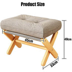 Foldable Wooden Footrest Stool with Grey Linen Cushion, 45x33x40cm — Image 2