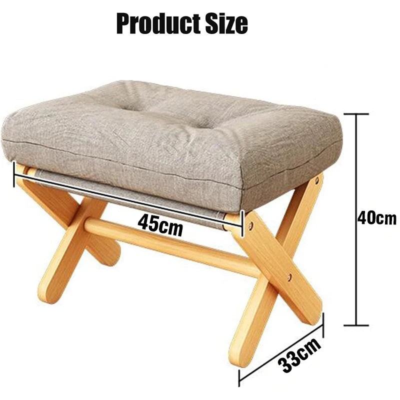 Foldable Wooden Footrest Stool with Grey Linen Cushion, 45x33x40cm — Image 2
