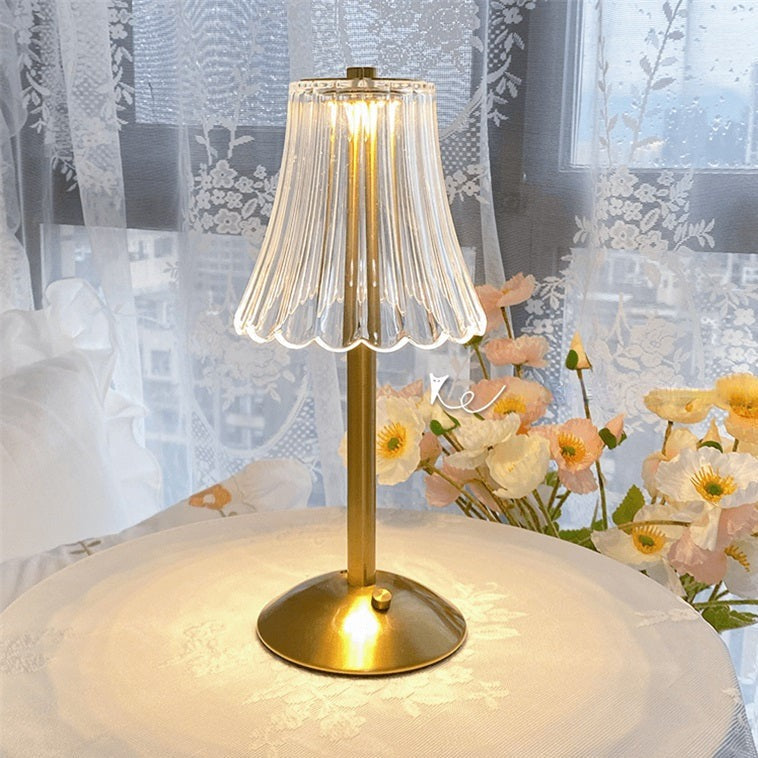 Elegant Gold Table Lamp with Glass Shade - Vintage Style, Metal Base, 15-inch — Image 4