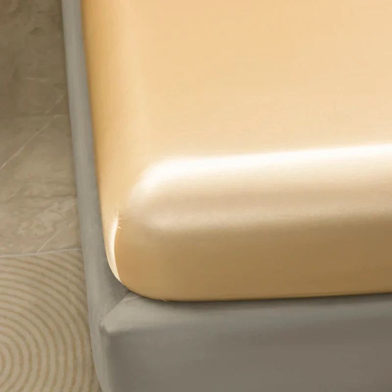 Premium Satin Bed Sheet Set Gold Queen Size Silky Soft Wrinkle-Resistant — Image 7