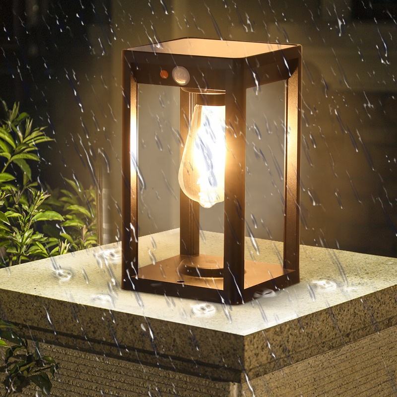 Solar LED Outdoor Lantern Black Metal Motion Sensor Waterproof 26cm Garden Light — Image 2