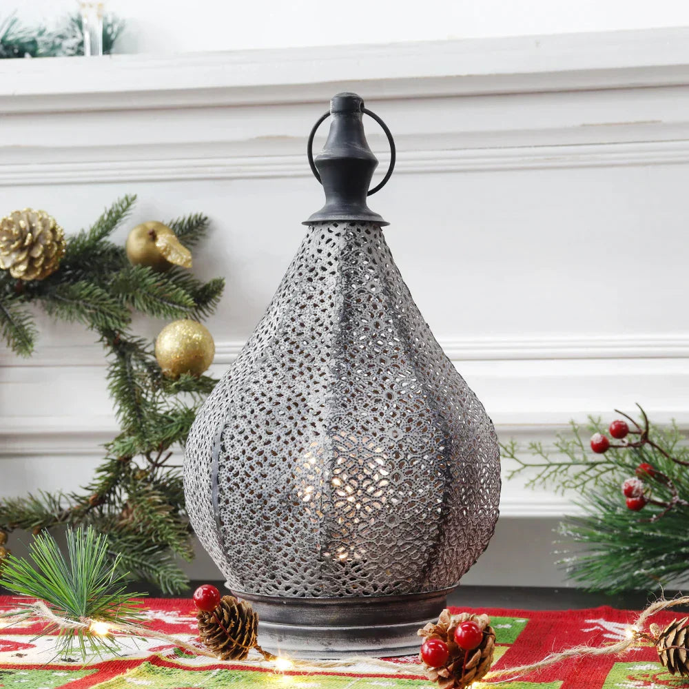 New Image Moroccan Style Metal Table Lamp Black Intricate Cutout Design Ambient Lighting — Image 2