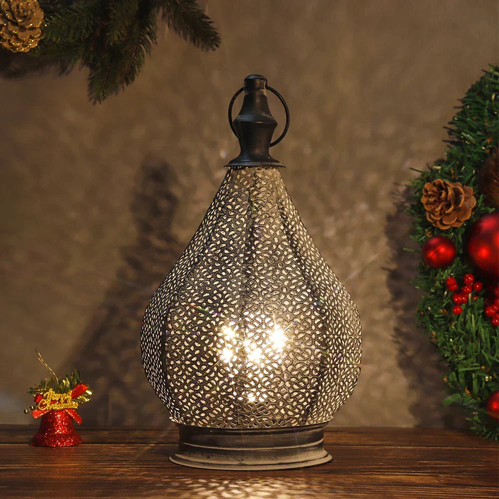 New Image Moroccan Style Metal Table Lamp Black Intricate Cutout Design Ambient Lighting — Image 3