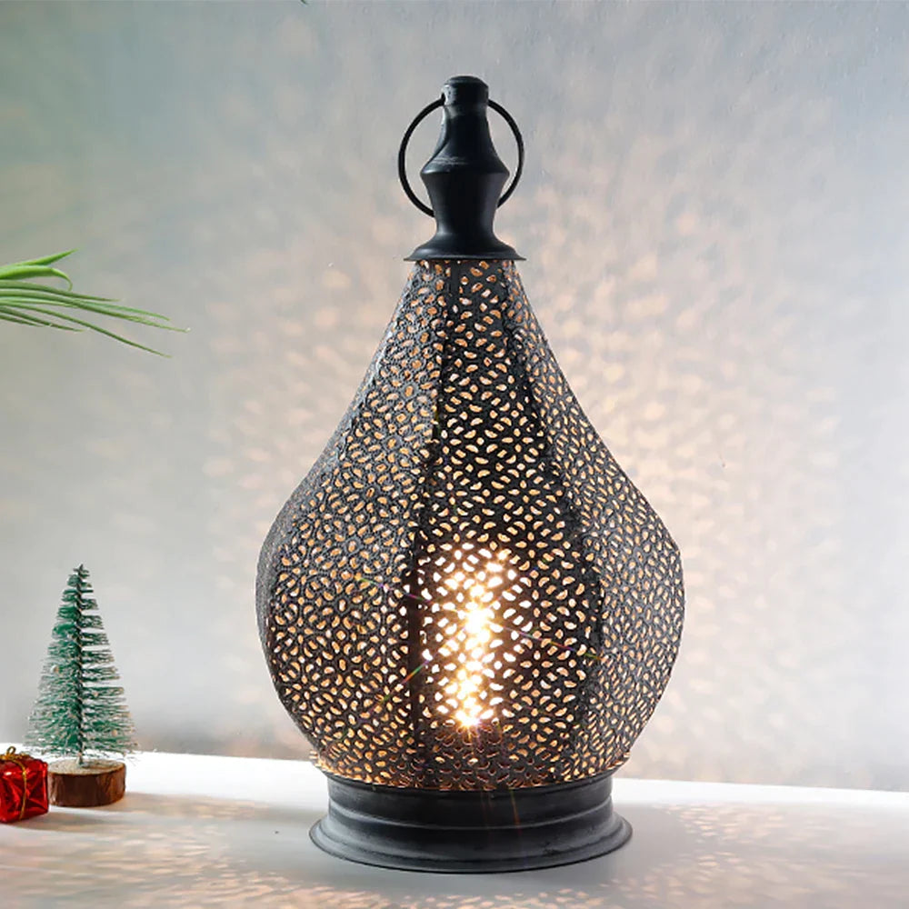 New Image Moroccan Style Metal Table Lamp Black Intricate Cutout Design Ambient Lighting — Image 4