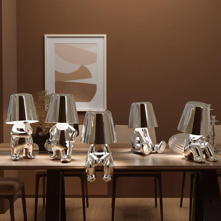 Modern Decorative Table Lamp Human Figure Metal Finish Gold Silver — Image 15