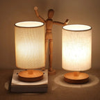 Modern Wooden Table Lamp with Minimalist Fabric Shade for Bedroom and Living Room Decor — Image 2