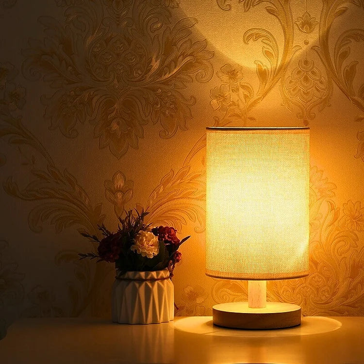 Modern Wooden Table Lamp with Minimalist Fabric Shade for Bedroom and Living Room Decor — Image 3