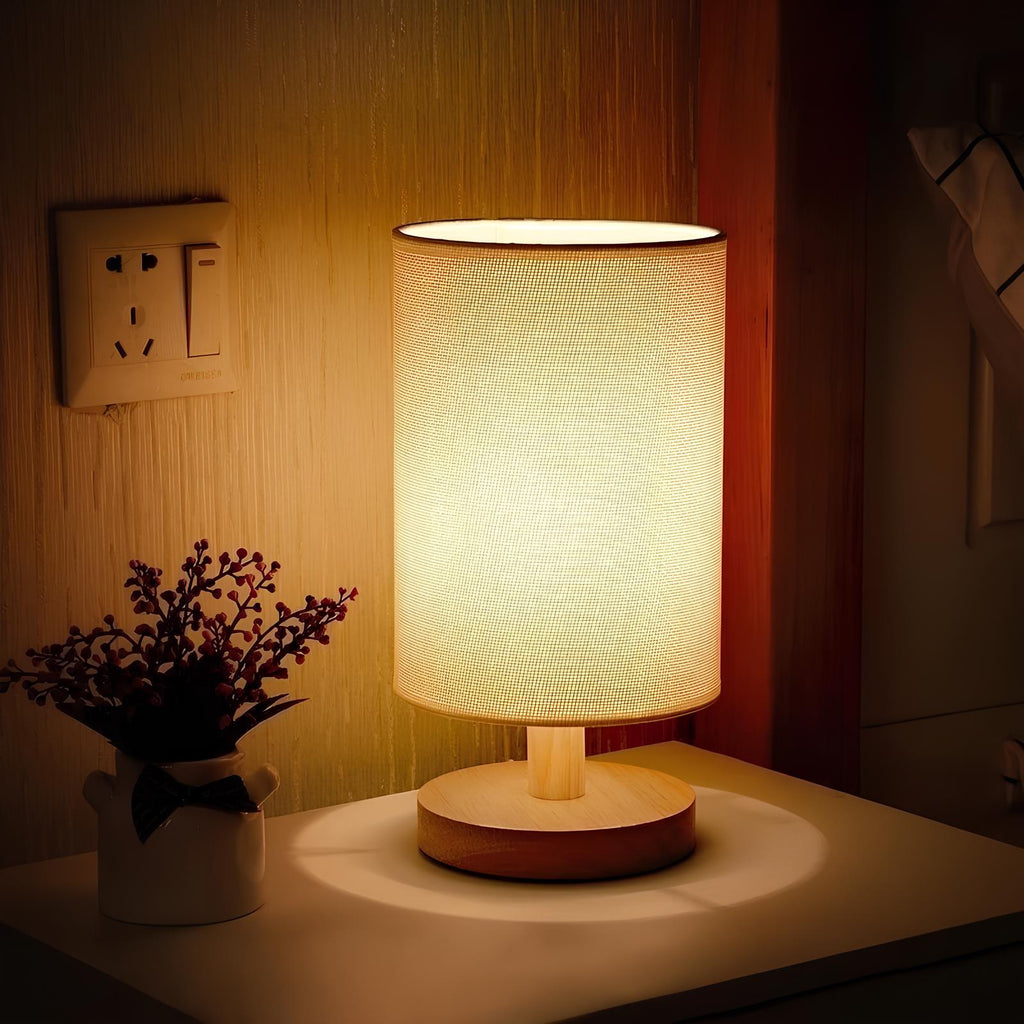 Modern Wooden Table Lamp with Minimalist Fabric Shade for Bedroom and Living Room Decor — Image 4
