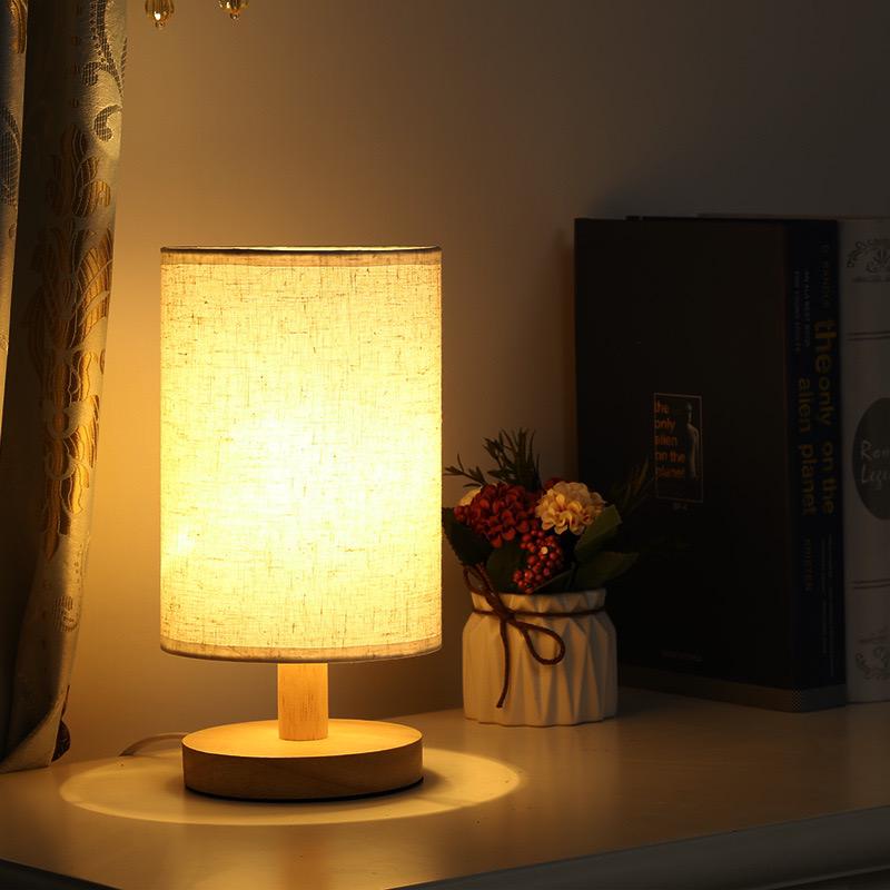 Modern Wooden Table Lamp with Minimalist Fabric Shade for Bedroom and Living Room Decor — Image 5