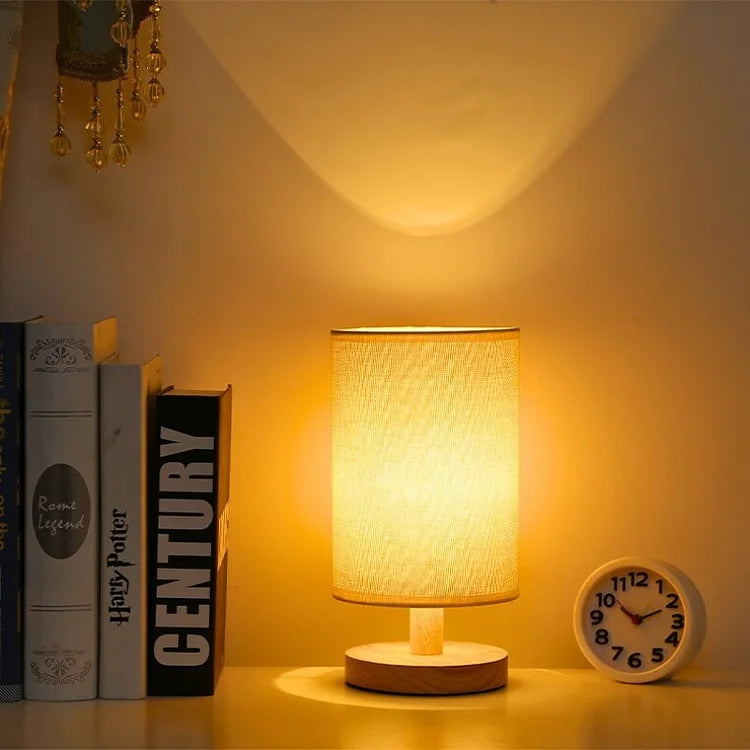 Modern Wooden Table Lamp with Minimalist Fabric Shade for Bedroom and Living Room Decor — Image 7