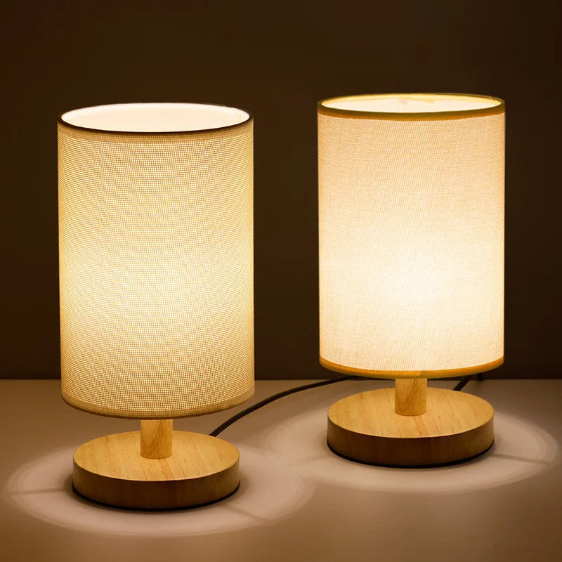 Modern Wooden Table Lamp with Minimalist Fabric Shade for Bedroom and Living Room Decor — Image 8
