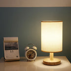 Modern Wooden Table Lamp with Minimalist Fabric Shade for Bedroom and Living Room Decor — Image 9