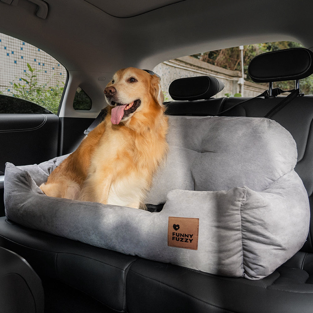 Funny Fuzzy Pet Car Seat Bed Plush Cushion Safety Belts Gray — Image 4
