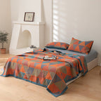 Luxury Cotton Quilt Set Geometric Pattern Orange Blue King Size Soft Breathable Bedding with Pillow Shams — Image 6