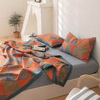 Luxury Cotton Quilt Set Geometric Pattern Orange Blue King Size Soft Breathable Bedding with Pillow Shams — Image 5