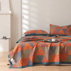 Luxury Cotton Quilt Set Geometric Pattern Orange Blue King Size Soft Breathable Bedding with Pillow Shams — Image 3