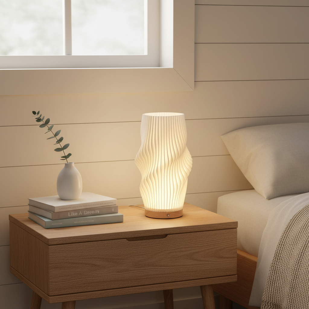 Elegant Wave Design Table Lamp - White Ceramic, Ambient Lighting, 12-inch — Main Image