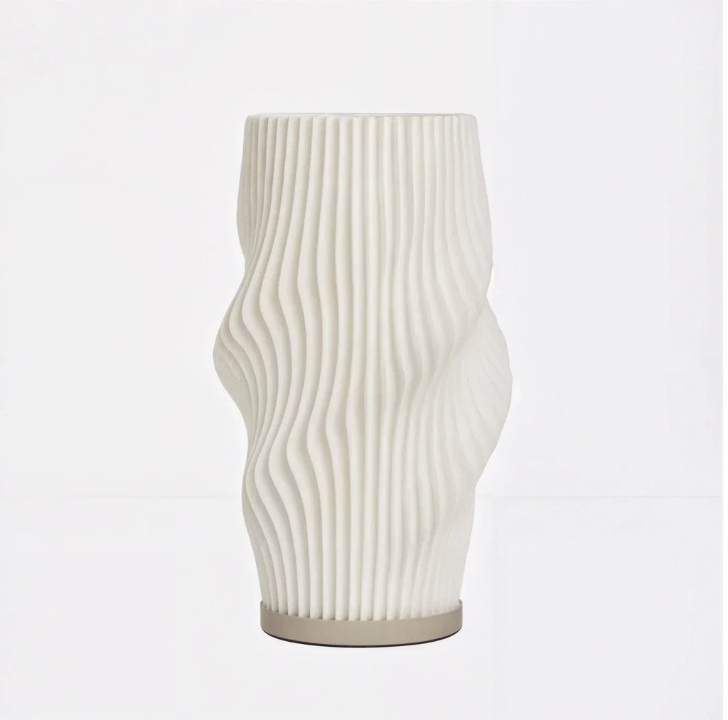 Elegant Wave Design Table Lamp - White Ceramic, Ambient Lighting, 12-inch — Image 2