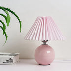 Ceramic Table Lamp with Pleated Fabric Shade, Pink, Modern Home Decor — Main Image
