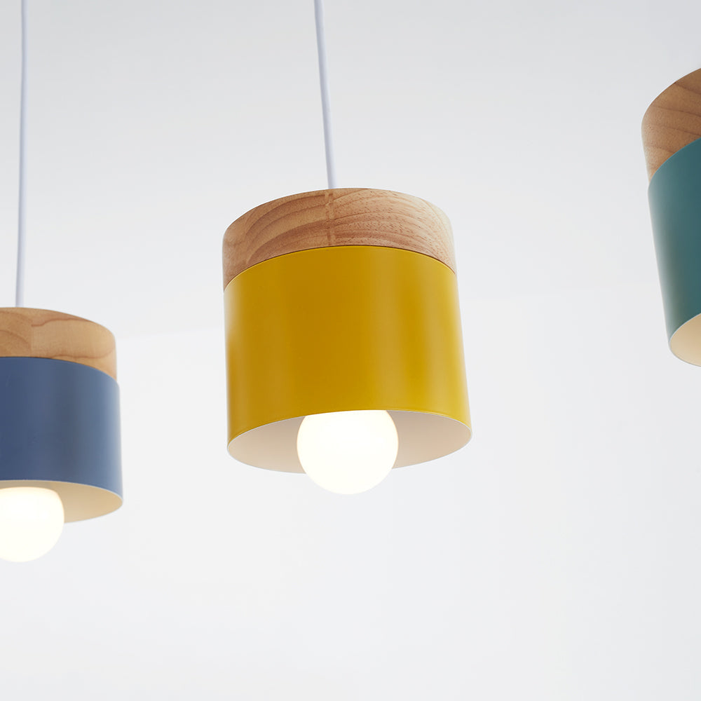 Scandinavian Pendant Light Wood Metal Cylinder Ceiling Fixture Multi-Color — Image 21
