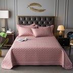 Elegant Quilted Bedspread Set Blue Cotton King Size Soft Hypoallergenic — Image 8