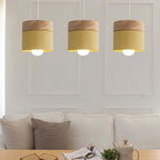 Scandinavian Pendant Light Wood Metal Cylinder Ceiling Fixture Multi-Color — Image 2