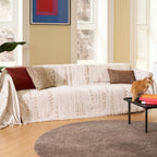 Elegant Textured Sofa Cover Cotton Blend Slipcover Beige Living Room Protector — Image 2