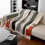 Modern Geometric Cotton Sofa Throw Blanket Black White Orange Striped Decorative Living Room Cover — Image 4