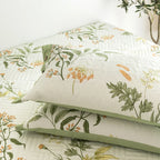 Floral Quilted Bedspread Set Cotton Green Botanical Pattern King Size — Image 9