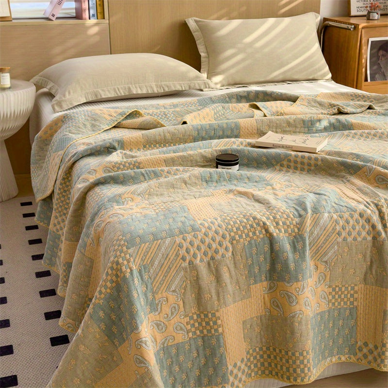Elegant Patchwork Cotton Quilt Blanket - Multicolor, Soft, Lightweight, 200x230cm — Image 7