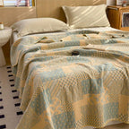 Elegant Patchwork Cotton Quilt Blanket Reversible Beige Blue Soft Lightweight Bedding — Image 7