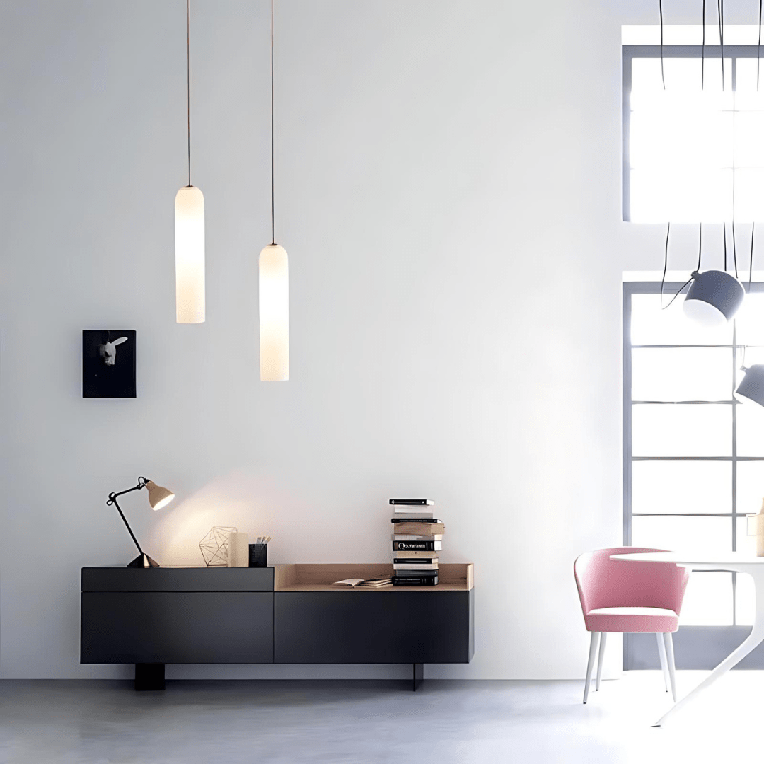 Contemporary Cylinder Glass Pendant Light Fixture – Clear & Blue, 40cm Height, 10cm Diameter — Image 6