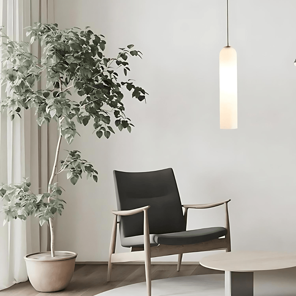 Contemporary Cylinder Glass Pendant Light Fixture – Clear & Blue, 40cm Height, 10cm Diameter — Image 2