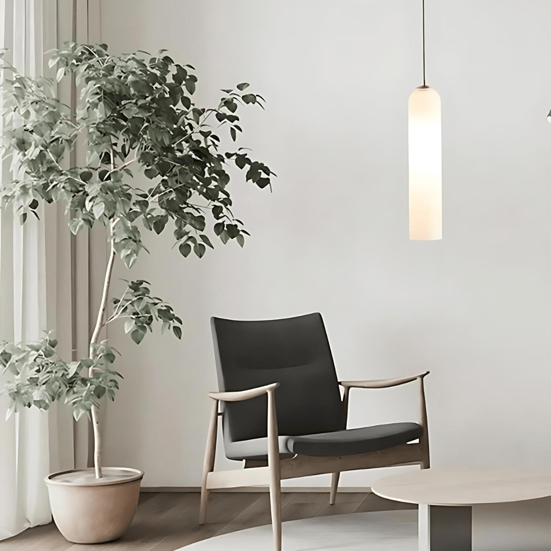Contemporary Cylinder Glass Pendant Light Fixture – Clear & Blue, 40cm Height, 10cm Diameter — Image 2