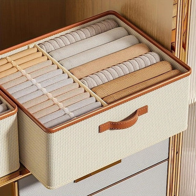 Foldable Fabric Storage Box with Lid Beige 50x40x20 cm Closet Organizer — Image 4