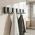 Modern Wall-Mounted Foldable Coat Rack Aluminum Black 6 Hooks Space-Saving Bathroom Kitchen Entryway — Main Image