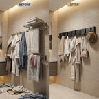 Modern Wall-Mounted Foldable Coat Rack Aluminum Black 6 Hooks Space-Saving Bathroom Kitchen Entryway — Image 7