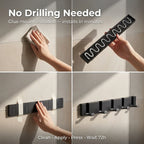 Modern Wall-Mounted Foldable Coat Rack Aluminum Black 6 Hooks Space-Saving Bathroom Kitchen Entryway — Image 4