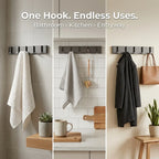 Modern Wall-Mounted Foldable Coat Rack Aluminum Black 6 Hooks Space-Saving Bathroom Kitchen Entryway — Image 3